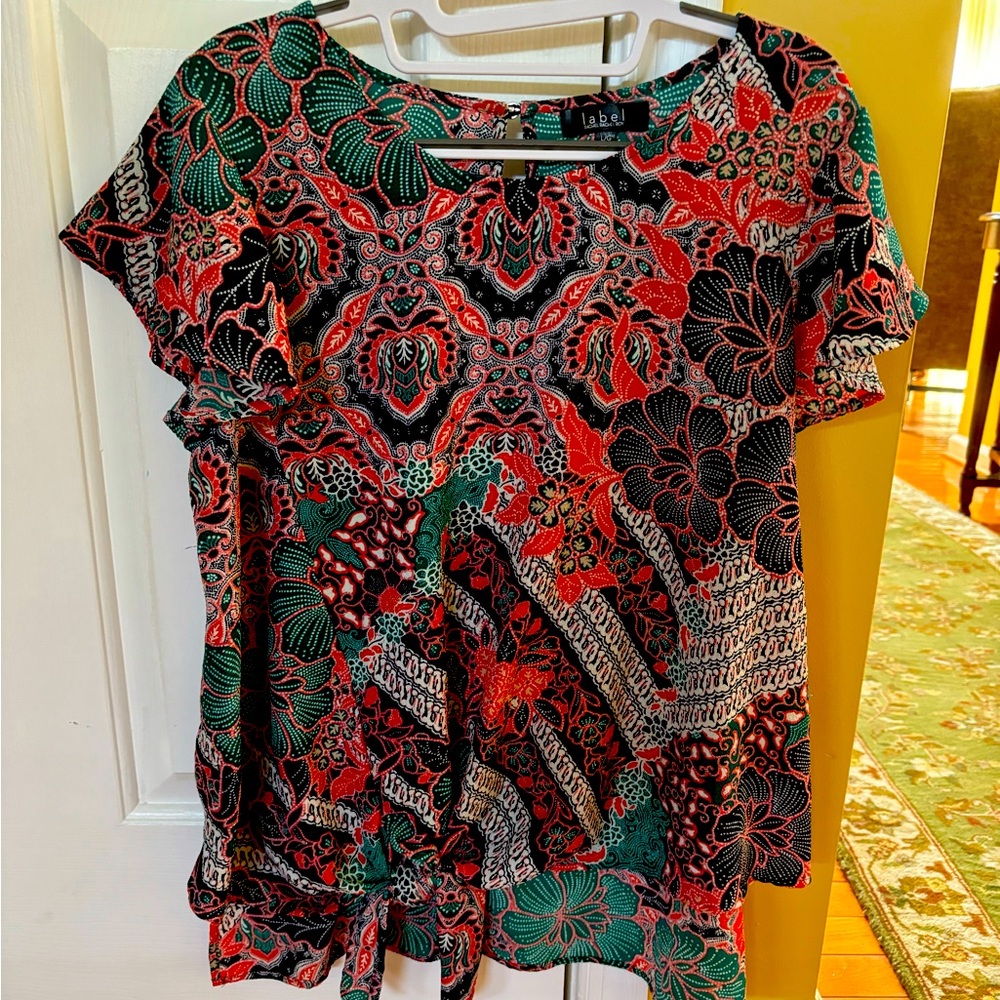 Label by Rachel Roy Colorful Print Tie-Front Blouse, Size L